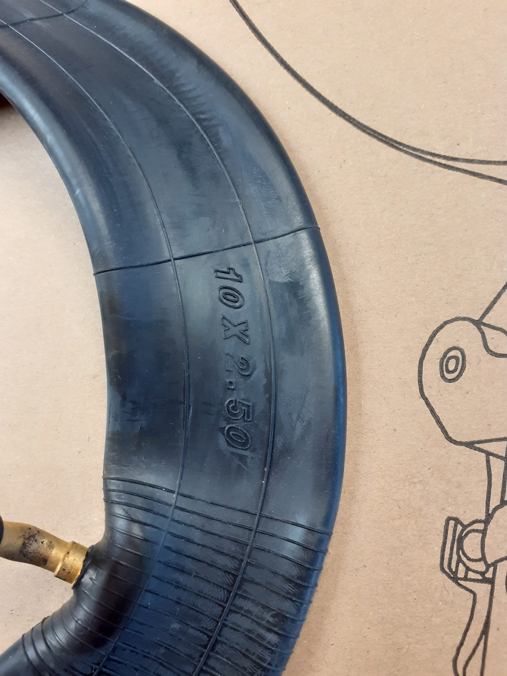 Electric scooter inner tyre 10x2.50" 150g, 90 degrees